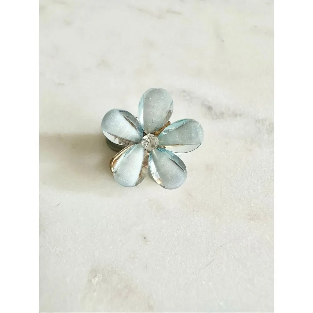 Delicate light blue sparkly flower hair clip